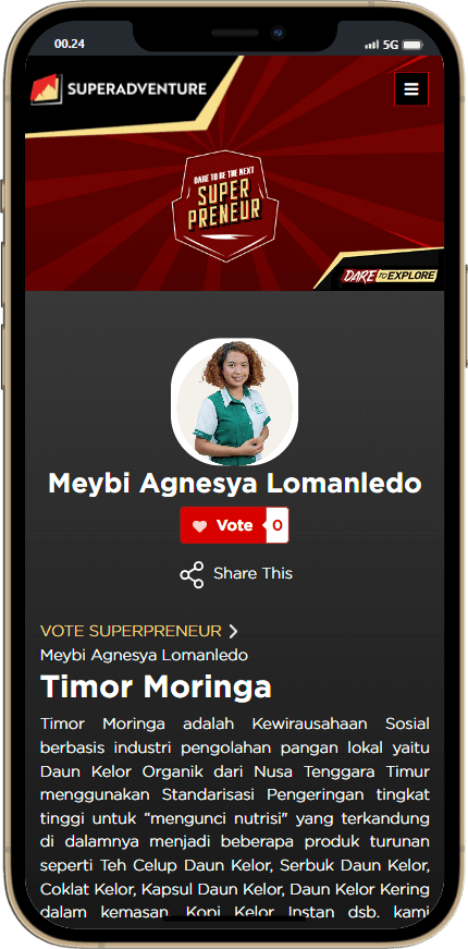 Dukung Timor Moringa di Vote Superprenuer Timor Moringa