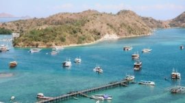aerial view harbor with many boat labuan bajo island