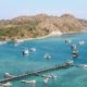 aerial view harbor with many boat labuan bajo island
