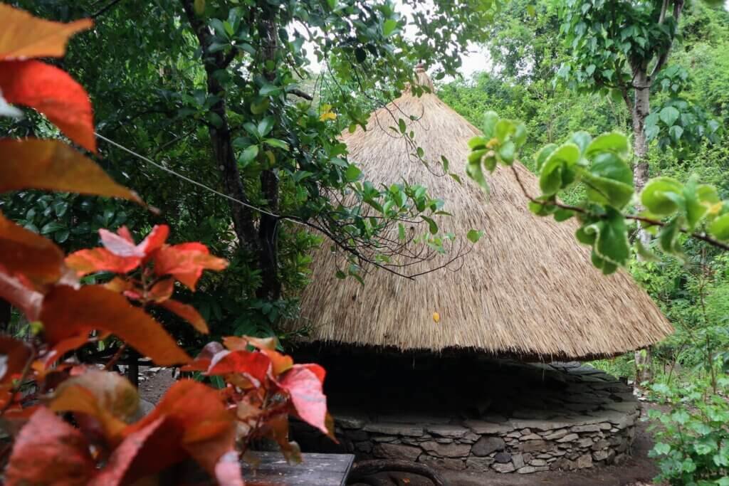 Bunga dan jalan setapak menuju rumah di Boti Dalam